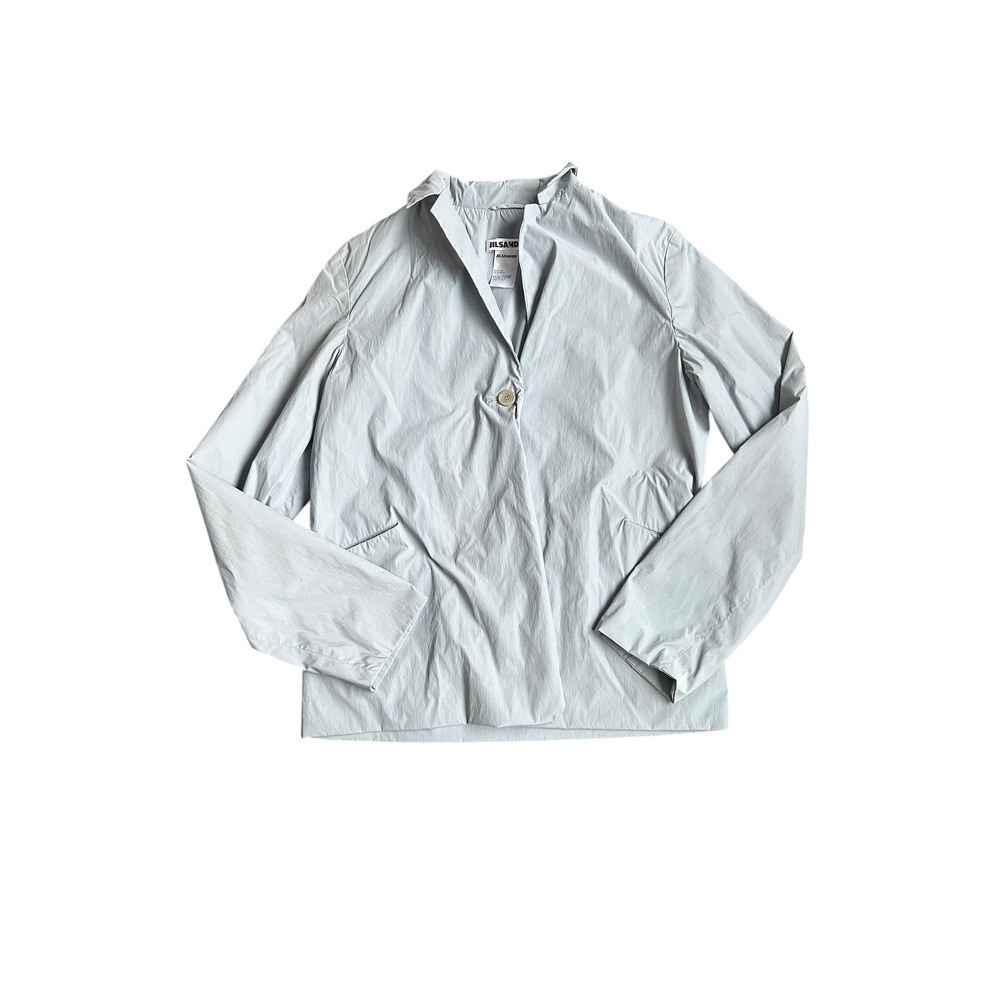 Jil Sander Light Blue Gray V Neck Button Front Lightweight Jacket Women Size 38